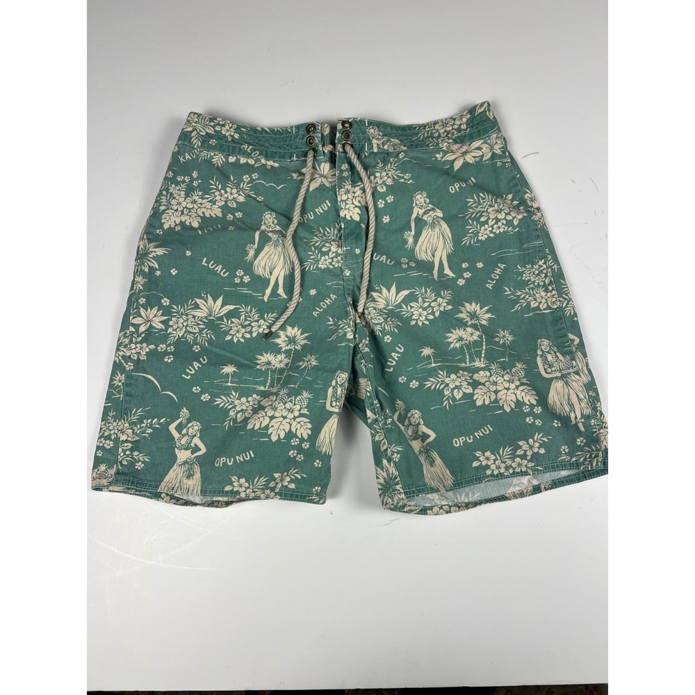 Vintage Polo Ralph Lauren Swim Trunks Hawaiian Aloha Luau Hula‎ Girl Green 32